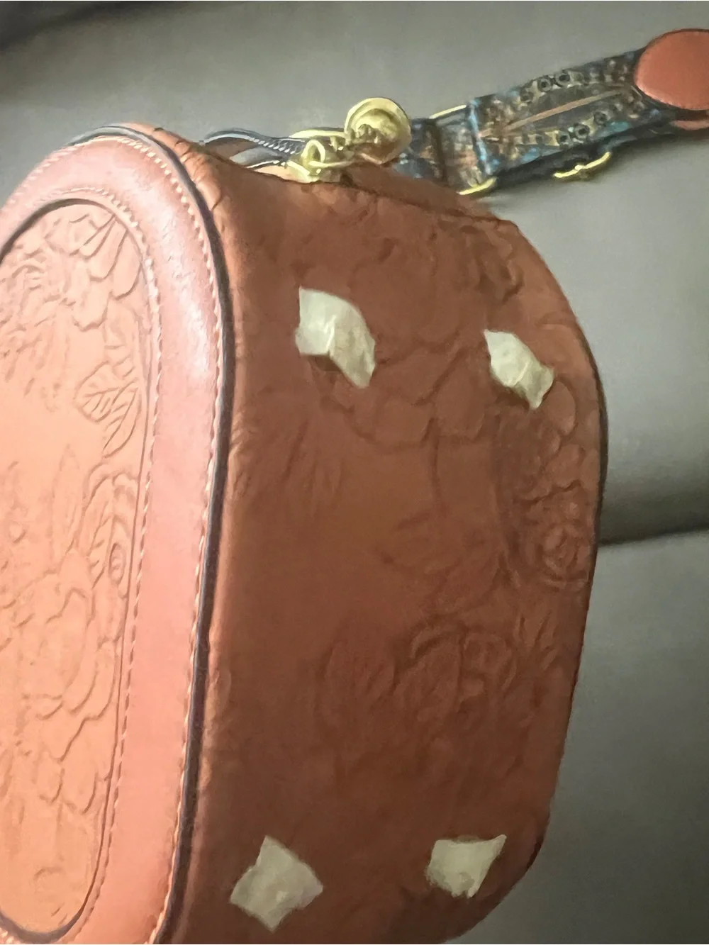 Source Unknown Embossed Floral Round Crossbody Bag in Brown